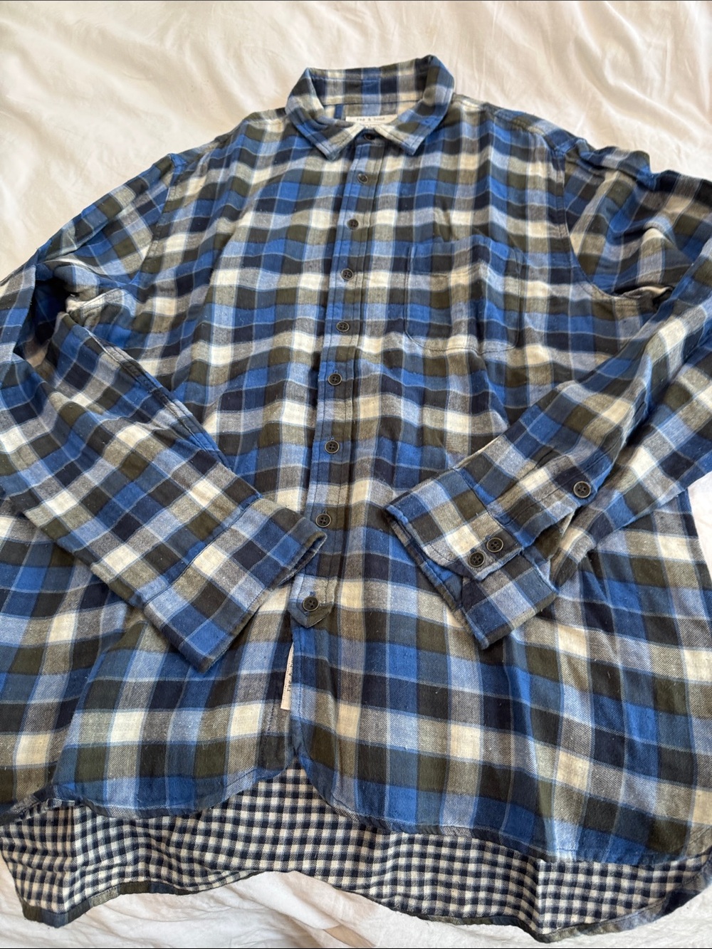 rag & bone Gauze Cotton Blue Black White Plaid Button-Down Shirt